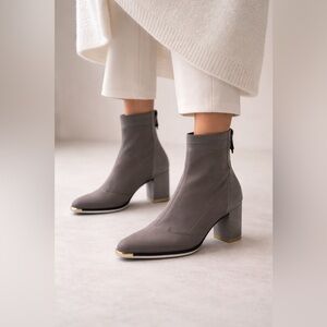 Cole Haan Grand Ambition Stretch Ankle Boots Silver Gray Gold Toe Block Heel-6B